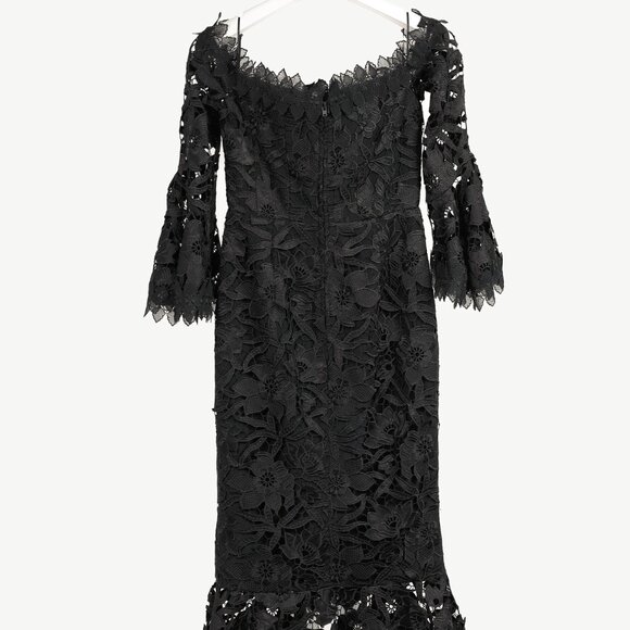 Nicholas Black Botanical Lace Lace-Up Off-Shoulder Cocktail Dress - Picture 3 of 12
